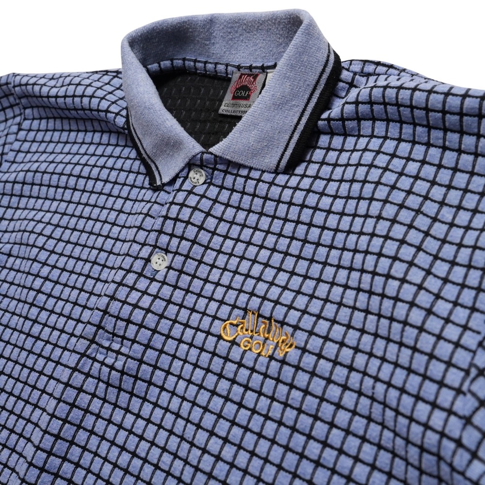 Callaway Golf Polo Shirt Men Large Blue Grid Embroidered Logo Cotton Vintage